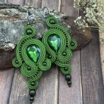 Kolczyki sutasz/soutache, długie, oliwkowe   - Oliwkowe kolczyki