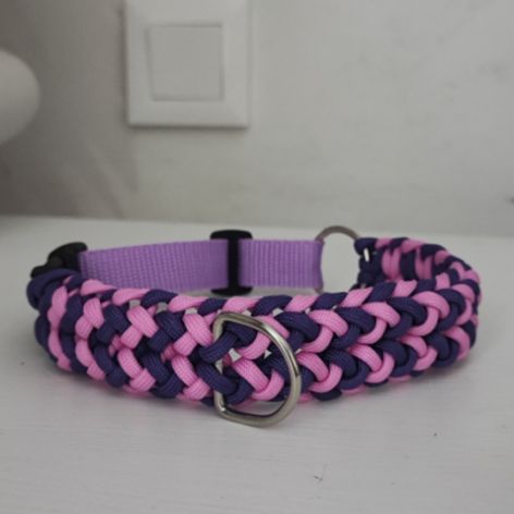 Obroża dla psa Paracord Handmade 31-40 cm M rożowo-fioletowa