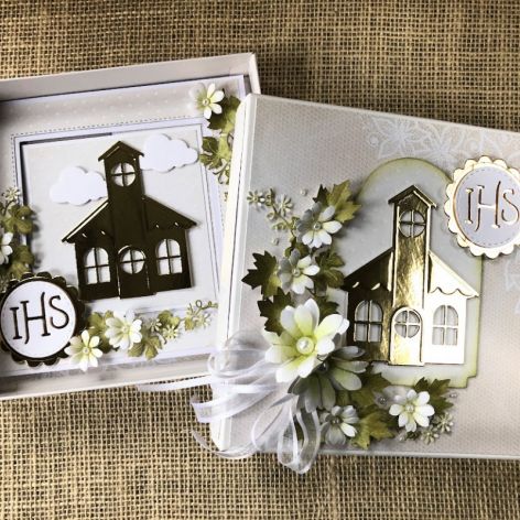 155,Komunia-Komplet komunijny kartka w pudełku do torebki 