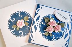 Kartka MŁODEJ PARZE granatowo-różowa