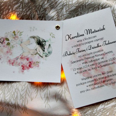 Delikatne zaproszenie komunijne - Dziewczynka