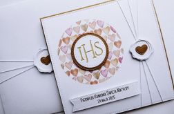 Kartka komunijna ręcznie robiona z serduszkami