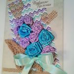Kartka z różami niebieskimi i liliowymi - kartka rustykalna