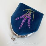 Portmonetka damska Lawenda welurowa haftowana ręcznie - Haftowana ręcznie