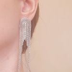 Długie srebrne kolczyki ślubne, biżuteria na codzień  - Na uchu
