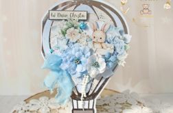 Kartka na chrzest balonik "Blue Bunny" GOTOWA