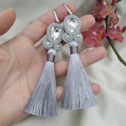 Soutache kolczyki wkrętki szare srebrne siwe