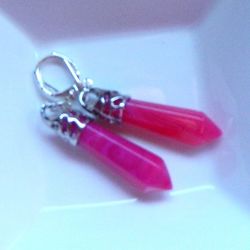 Różowy agat fuksja, efektowne, wiszące kolczyki w srebrze