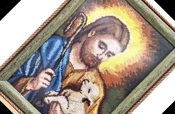 Obraz Ręcznie Haftowany Jezus z Barankiem 40x30 cm Religijna Dekoracja