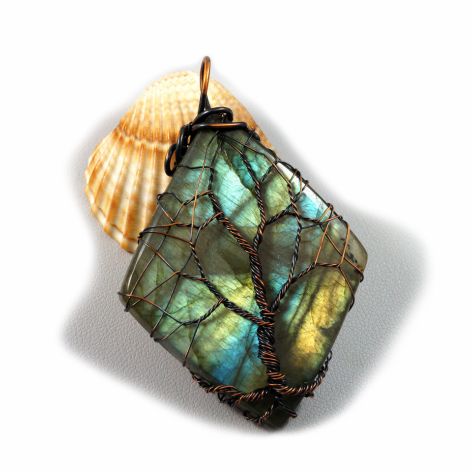 Wisior z labradorytem drzewko szczęścia,