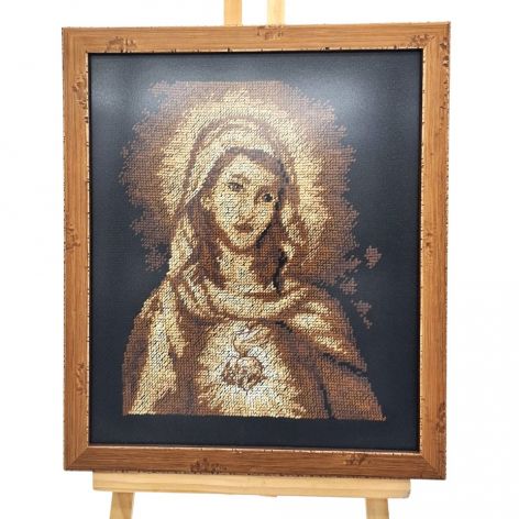 Obraz Ręcznie Haftowany Maryja 34x30 cm - Religijna Dekoracja Ścienna 