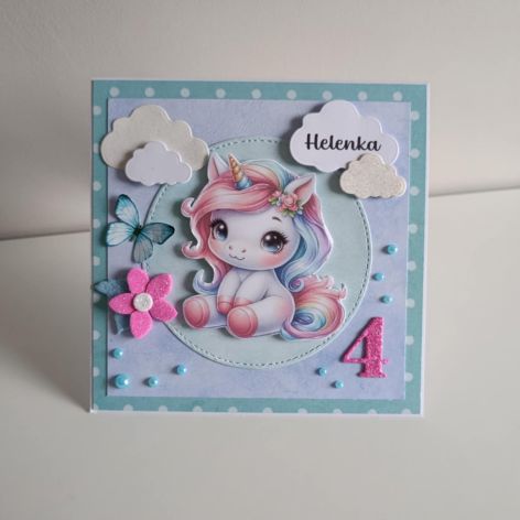 Kartka ręcznie robiona na urodziny jednorożec 2