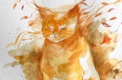 "Kocia medytacja" akwarela artystki Adriany Laube - obraz na papierze A3 - kot, spokój, Zen