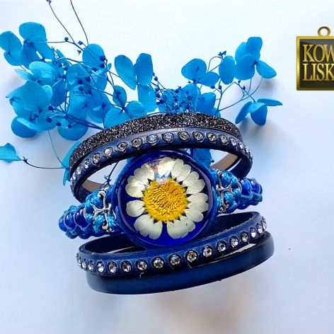 Daisy III - bransoleta z żywicy i rzemieni