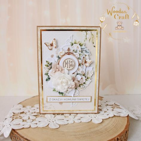 Kartka komunijna pamiątka "Holy&Beige" GOTOWA