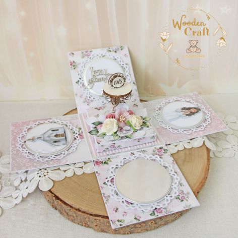 Exploding box komunijny kartka "Pink Roses 4"