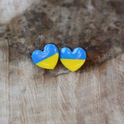 Dla UKRAINY! Kolczyki serca z flagą Ukrainy 