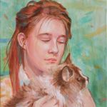 Portret dziewczyny z kotem, obraz na płótnie na zamówienie malowany na podstawie zdjęcia - Portret dziewczyny z kotem, obraz na płótnie na zamówienie