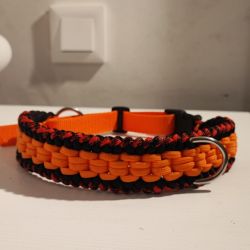 Obroża dla psa Paracord Handmade 50-60 cm XL pomarańczowo-czerwono-czarna