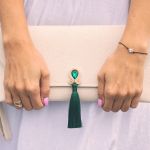 Torebka kopertówka handmade beżowa szmaragd - śmietankowa torebka sutasz