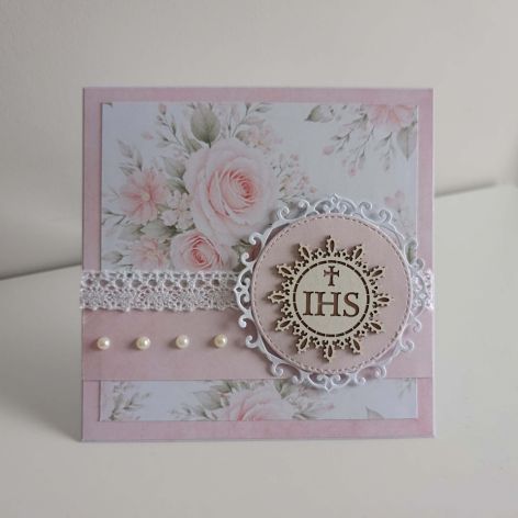 Kartka Komunia Święta delikatne róże