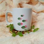 Kubek z tańczącym żurawiem ręcznie malowany 270 ml. - ręcznie malowany
