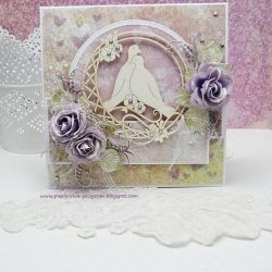 Kartka ślubna z odrobiną fioletu-w pudełku