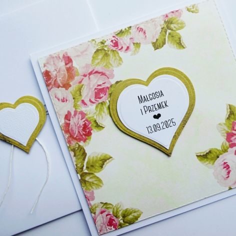 Kartka na ślub z różami elegancka handmade