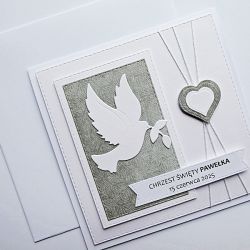 Kartka na Chrzest z gołębicą ręcznie robiona