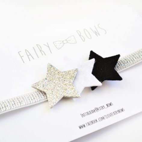 FairyBows opaska trzy gwiazdki ze srebrnym