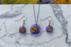 Komplet biżuterii z żywicy - kolczyki i wisiorek - LAWENDOWY BLASK