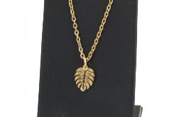 Naszyjnik liść, monstera, stal chirurgiczna pozłacana 50cm