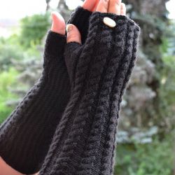 Czarne rękawiczki mitenki  - długie
