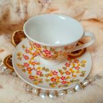 Ręcznie malowany komplet w kwiaty 200 ml. - ręcznie malowane