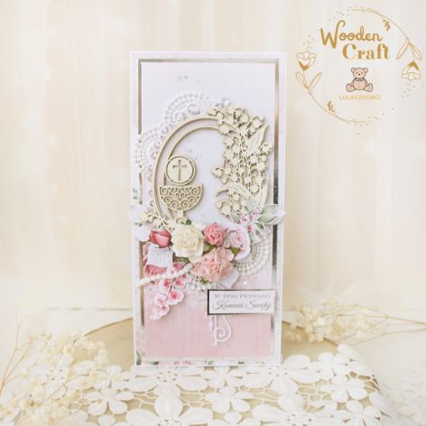 Kartka komunijna pamiątka "PinkRoses1" GOTOWA