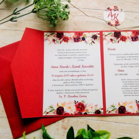 Zaproszenia ślubne w folderze bordowe