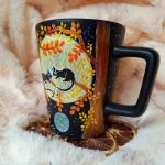 Nocne kocie tajemnice. Kubek ręcznie malowany 300 ml. - ręcznie malowane