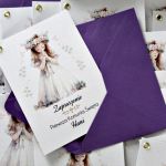 Delikatne zaproszenie komunijne Dziewczynka 1 - delikatne zaproszenia komunijne dla dziewczynki ze złotym nitem zaproszenia na pierwszą komunię świętą komunia dziewczynka