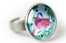 Pink bird pierścionek z ilustracją