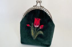 Portmonetka welurowa “Tulipan”, saszetka haftowana