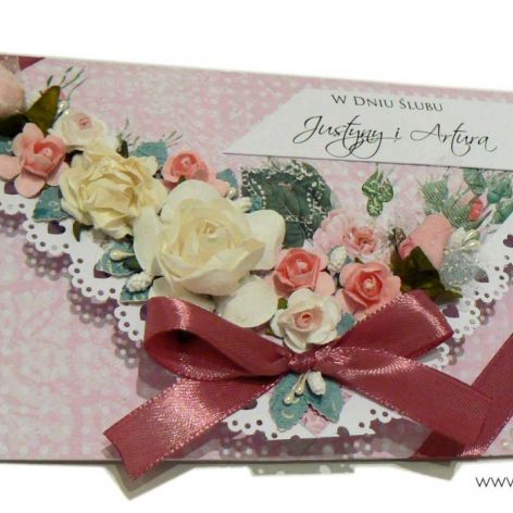 Kartka ślubna różana kopertówka na prezent