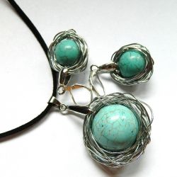  Turkus naturalny w srebrnej aureoli, oryginalna biżuteria wire wrapping