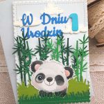 Kartka na roczek z pandą dla chłopczyka - Kartka z kopertą
