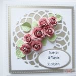 Kartka MŁODEJ PARZE srebrzysto-różowa - Srebrzysto-różowa kartka na ślub