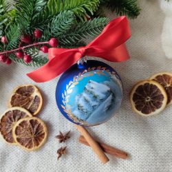 Ręcznie malowana bombka "zimowe Tatry" (8), 10 cm