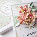 Kartka URODZINOWA miętowo-różowa - Kartka urodzinowa z pastelowymi kwiatami