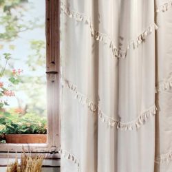 Zasłona gotowa boho beżowa zasłony do pokoju panel na ŻABKI 140/250cm