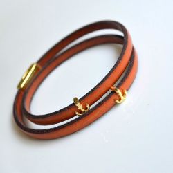 Bransoletka orange leather + anchor