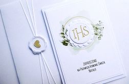 Zaproszenie komunijne w zieleni z Hostią