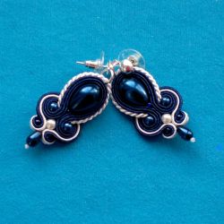 Kolczyki Granatowa Perła & Ecru